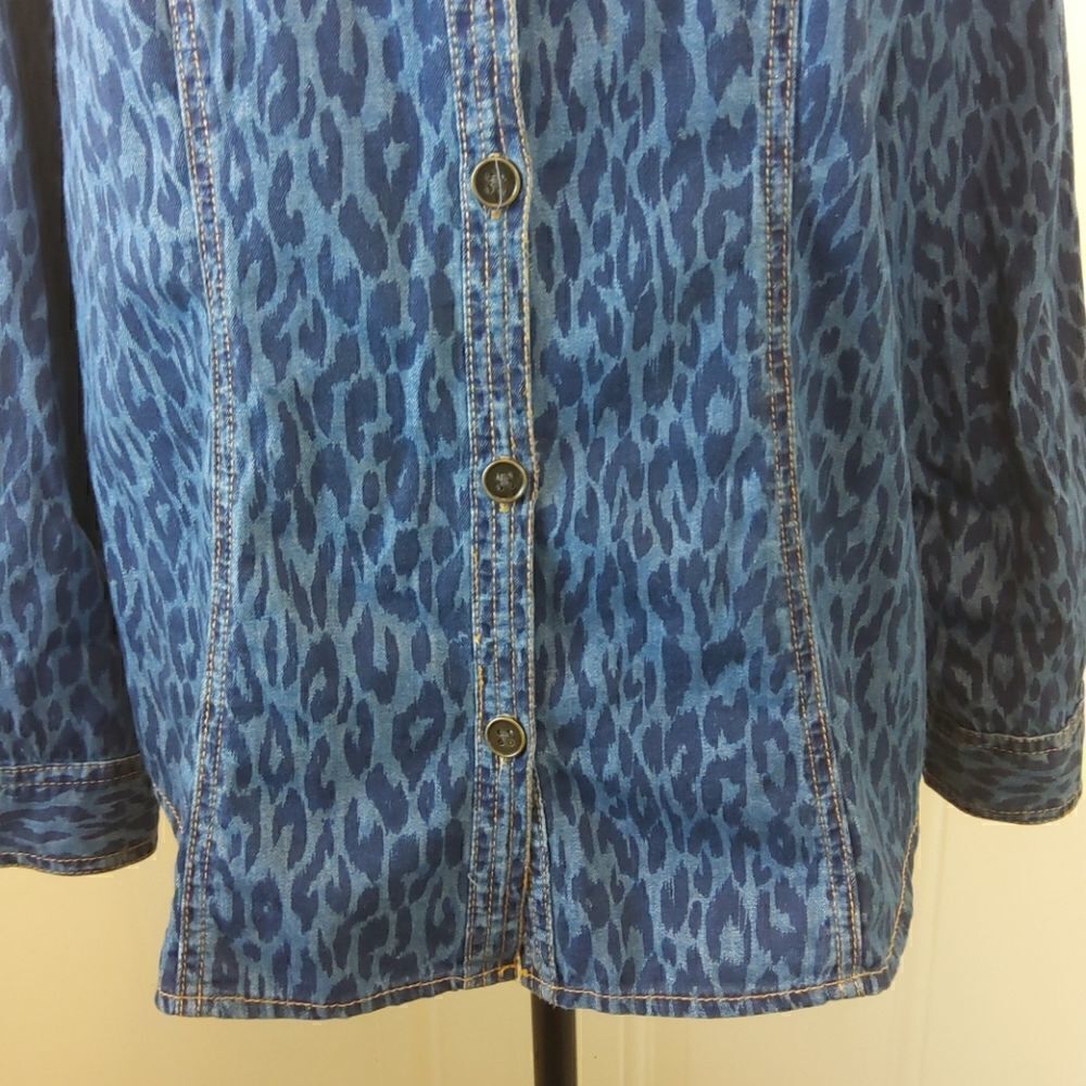 Chico's chambray animal print button front blouse - Picture 4 of 12